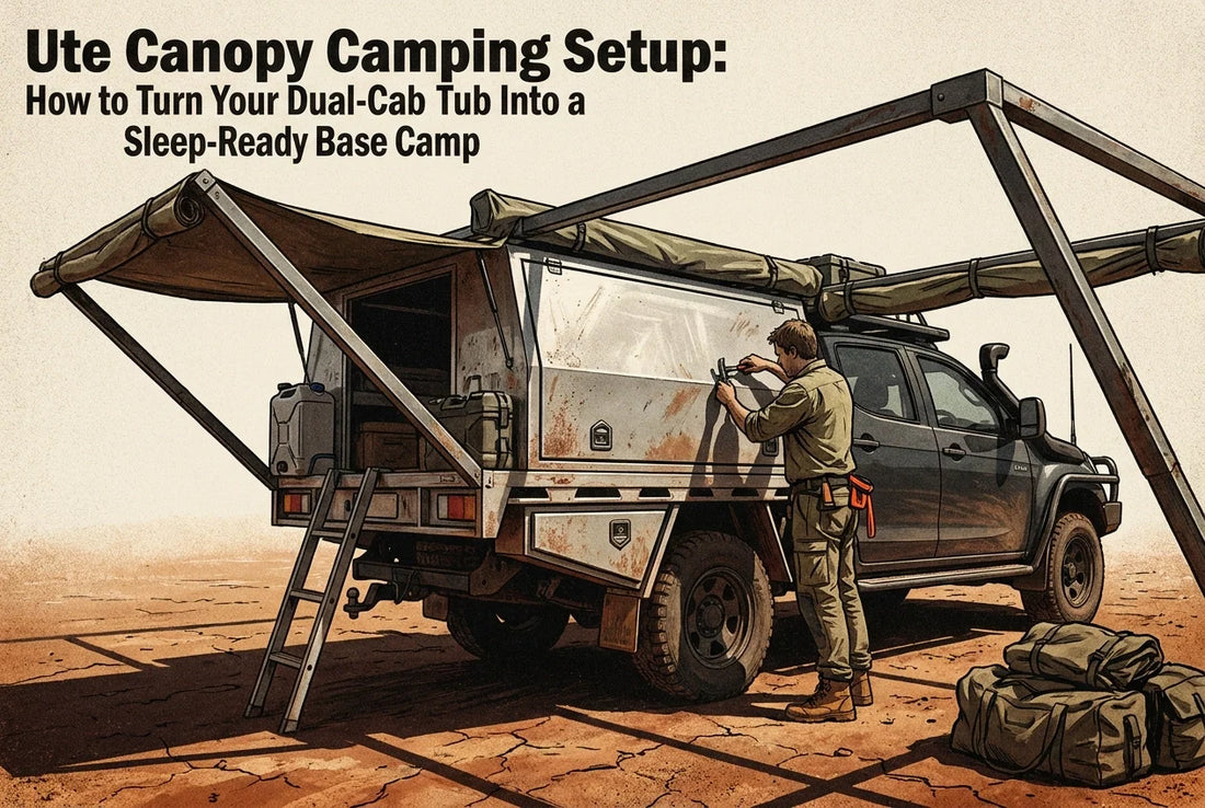 Professional header image for step-by-step guide: Ute Canopy Camping Setup: How to Turn Your Dual-Cab Tub I...